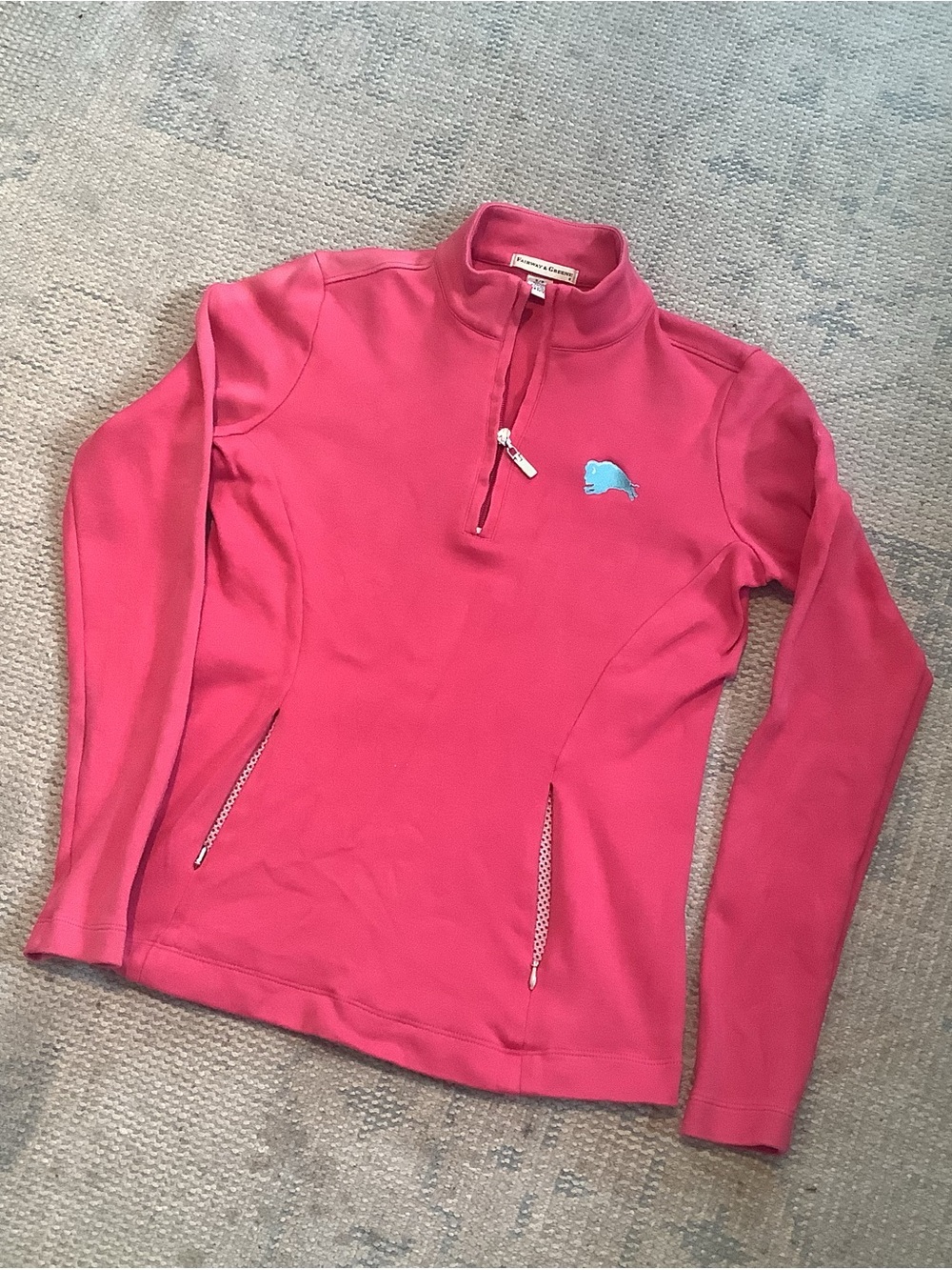 Fairway & Greene Pink Quarter-Zip Pullover with Teal Logo Women’s Sz Small - Picture 3 of 7